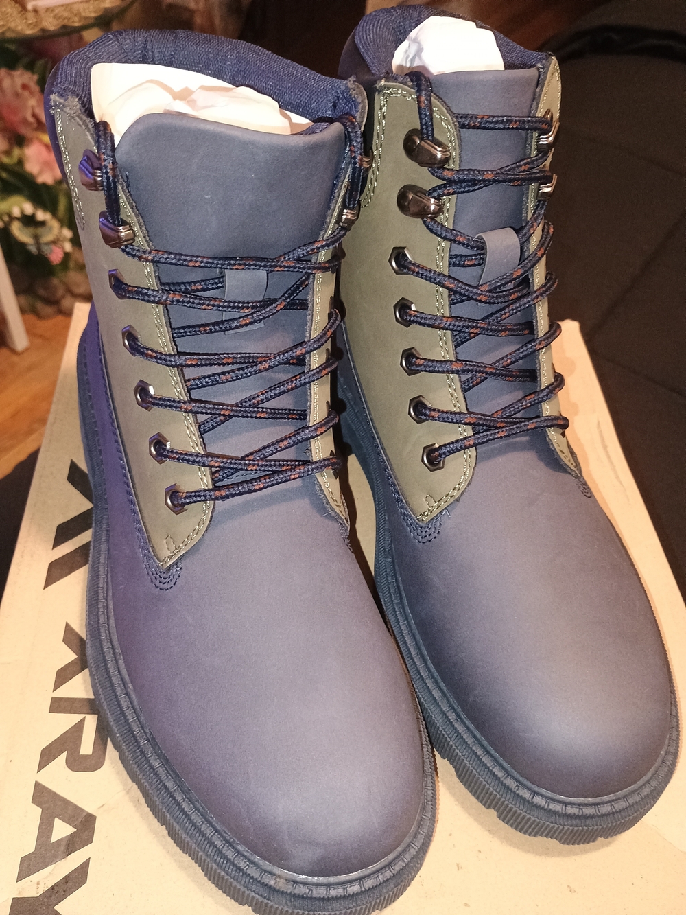 Men's Navy and Gray Lace-Up Work Boots
